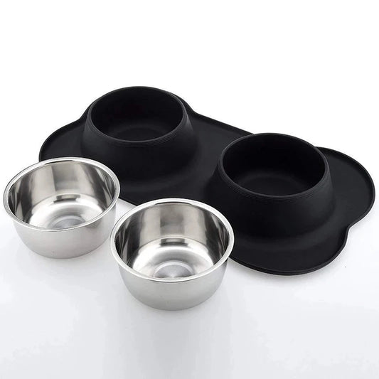 Spill-Proof Bowls - Stainless Steel With Silicone Mat