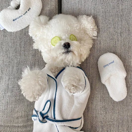 Dog Pampering, Bathrobe, Spa, spa slippers, Eye Mask, hotel slippers, hotel robe