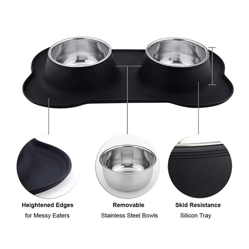 Spill-Proof Bowls - Stainless Steel With Silicone Mat