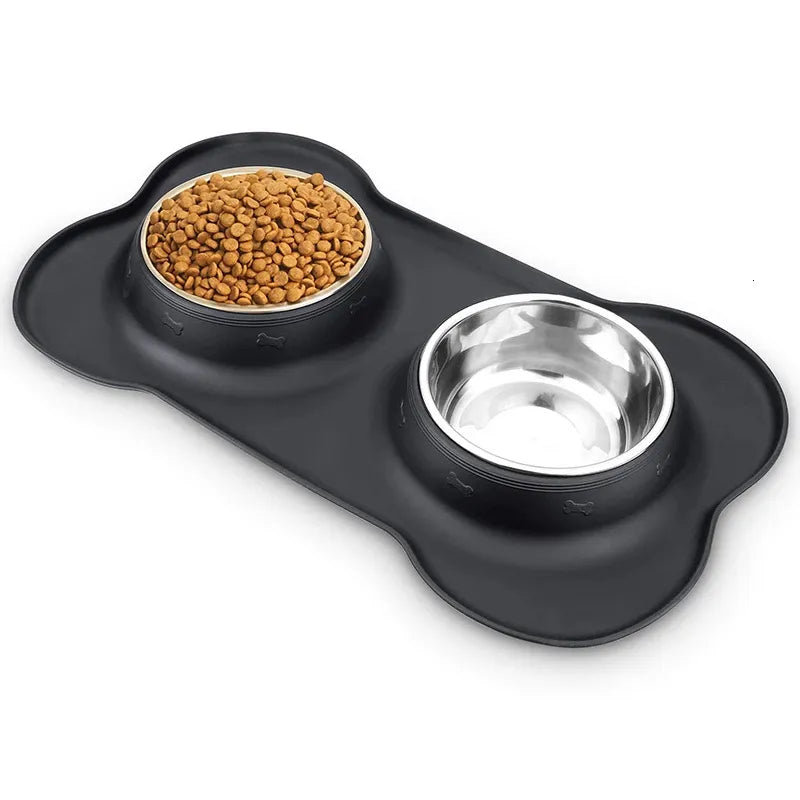 Spill-Proof Bowls - Stainless Steel With Silicone Mat